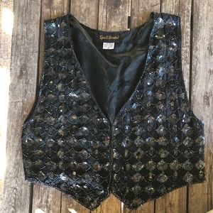 Vintage Black Vest with Sequins and Beads